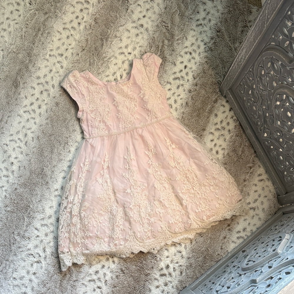 Pippa & Julie pink cream floral lace dress girls size 6 formal holiday party
